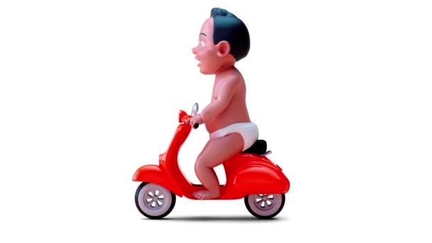 Animação Bebê Personagem Desenho Animado Scooter — Vídeo de Stock
