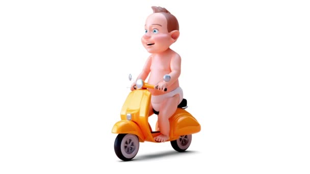 Animation Cartoon Character Baby Scooter — Stock Video