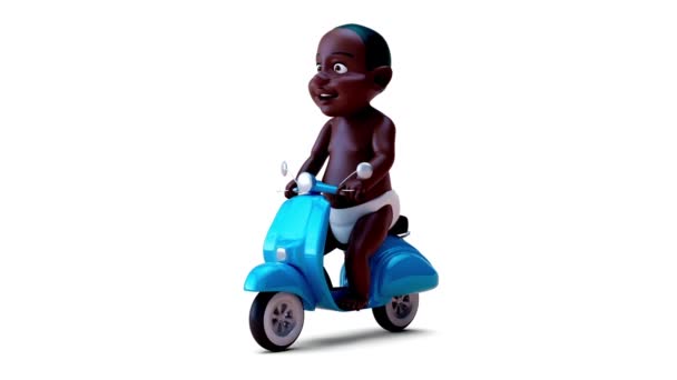 スクーター上の漫画のキャラクターの赤ちゃんの3Dアニメーション — ストック動画