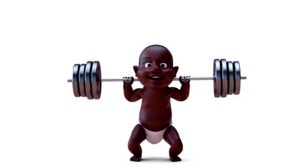 Animatie Van Een Stripfiguur Baby Met Gewichten — Stockvideo