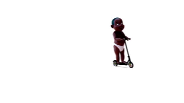スクーター上の漫画のキャラクターの赤ちゃんの3Dアニメーション — ストック動画
