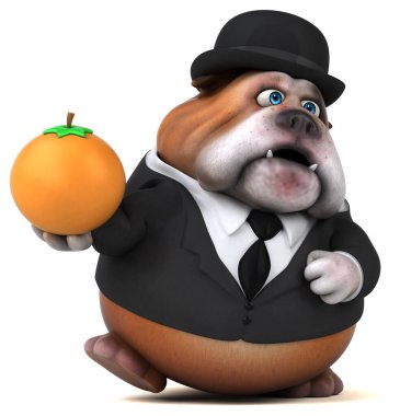 Turuncu ile eğlenceli buldog - 3D İllüstrasyon