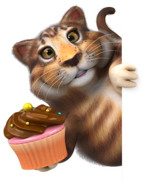 Kek ile eğlenceli kedi - 3D Görüntü