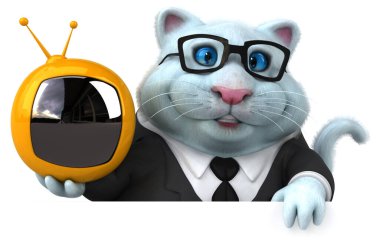 TV ile eğlenceli kedi - 3D Görüntü