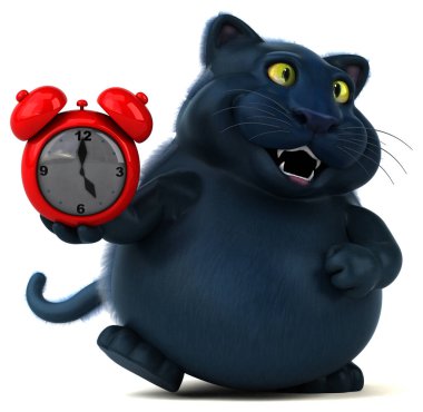 Saatli eğlenceli kedi - 3D Görüntü