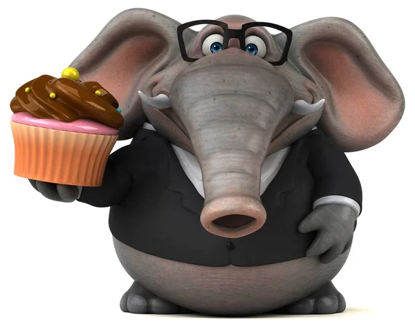 Éléphant Amusant Avec Cupcake Illustration — Photo