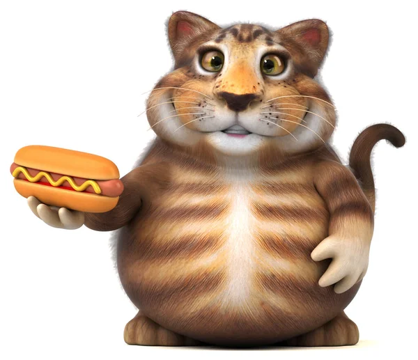 Chat Amusant Avec Hot Dog Illustration — Photo