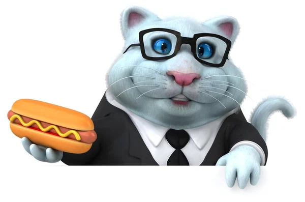 Fun Katze Mit Hotdog Illustration — Stockfoto