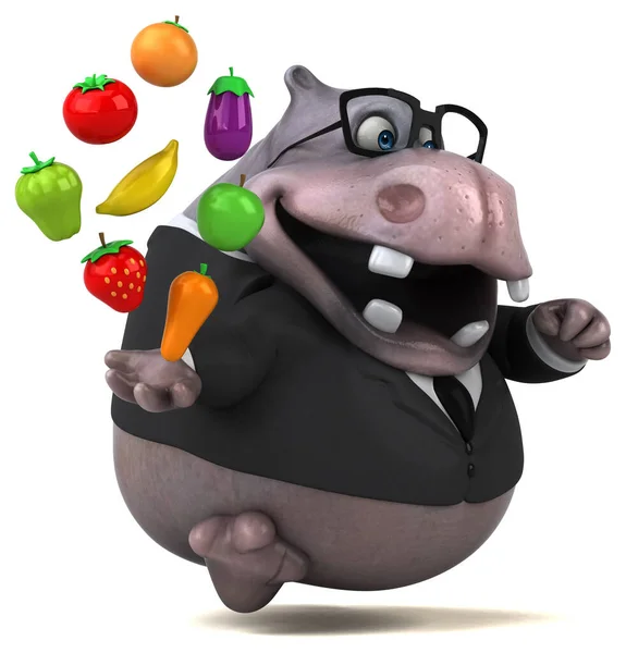 Zabawny Hipopotam Owocami Ilustracja — Zdjęcie stockowe