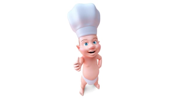 Animação Personagem Desenho Animado Baby Boy Chef Com Polegar Para — Vídeo de Stock