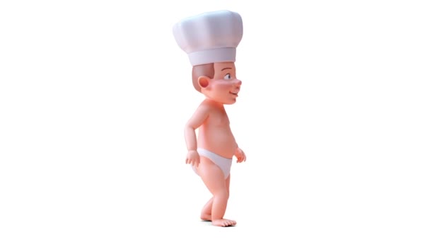 Анімація Персонажа Мультиплікаційного Хлопчика Шеф Кухаря Ходьби — стокове відео
