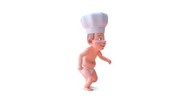 Animación Personaje Dibujos Animados Bebé Chef Corriendo — Vídeos de Stock