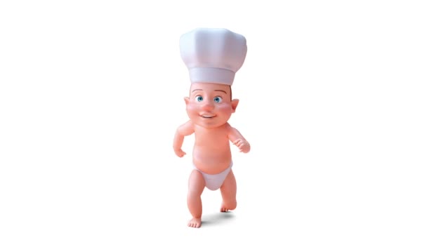 Animação Personagem Desenho Animado Bebê Menino Chef Correndo — Vídeo de Stock