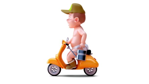 Animation Cartoon Character Baby Boy Scooter — Stock Video