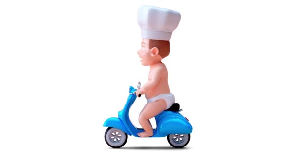 Animation Cartoon Character Baby Boy Scooter — Stock Video