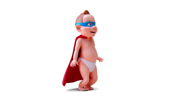 Animation Einer Zeichentrickfigur Baby Boy Superhelden Springen — Stockvideo