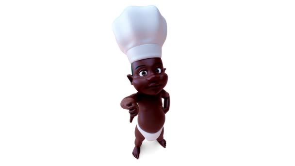 3Dアニメーションの漫画のキャラクター赤ちゃん男の子でシェフ帽子とともに親指ダウン — ストック動画