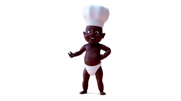Анімація Мультиплікаційного Персонажа Дитячого Хлопчика Капелюсі Шеф Кухаря Показує Руку — стокове відео