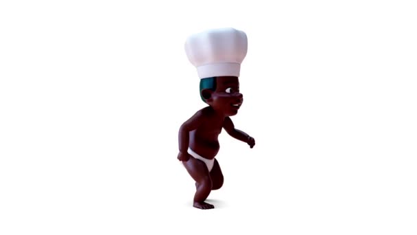 Animação Menino Personagem Desenho Animado Execução Chapéu Chef — Vídeo de Stock