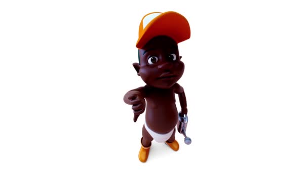 Animación Personaje Dibujos Animados Baby Boy Wth Regadera Con Pulgar — Vídeo de stock