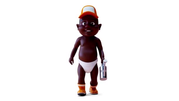 Animación Personaje Dibujos Animados Baby Boy Wth Riego Puede Caminar — Vídeos de Stock