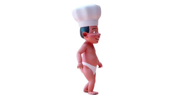 Animação Menino Personagem Desenho Animado Chapéu Chef Andando — Vídeo de Stock