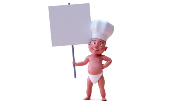 Animatie Van Een Stripfiguur Baby Jongen Chef Hoed — Stockvideo