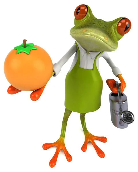 带橙色 3D插图的青蛙园艺师 — 图库照片