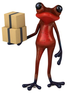 Kutuları olan eğlenceli kırmızı kurbağa - 3D İllüstrasyon