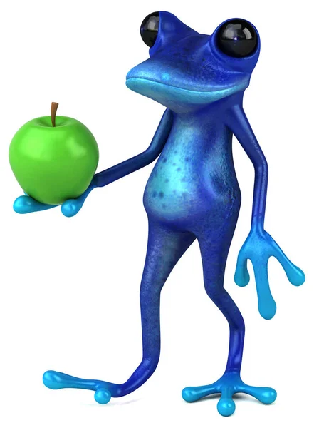Весела Блакитна Жаба Яблуком Ілюстрація — стокове фото