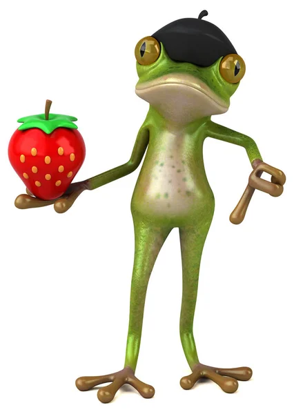 Fun French Frog Strawberry Illustration — Stock Photo, Image