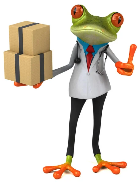 带盒子的青蛙医生 3D说明 — 图库照片