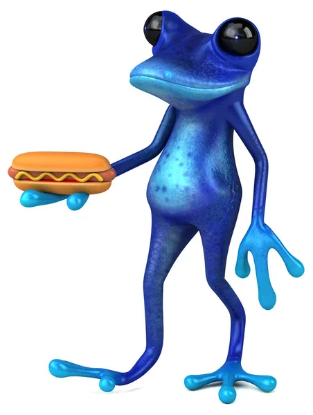 Fun Kék Béka Hotdog Illusztráció — Stock Fotó