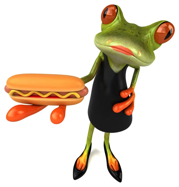 Fun Kikker Met Hotdog Illustratie — Stockfoto