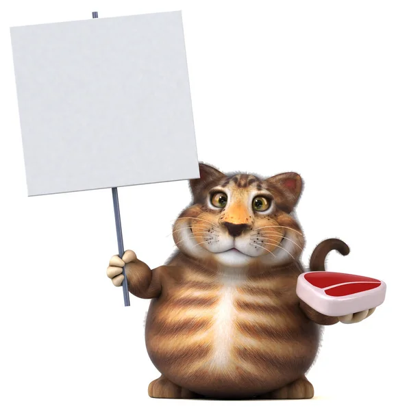 Rolig Katt Med Kött Illustration — Stockfoto