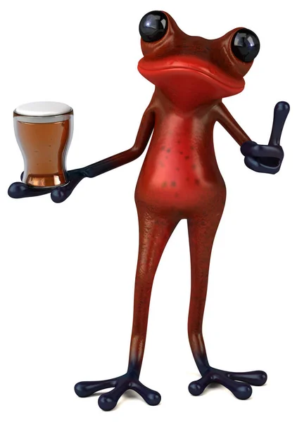 Leuke Rode Kikker Met Bier Illustratie — Stockfoto