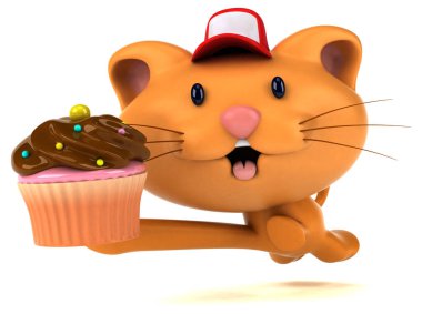 Kek ile eğlenceli kedi - 3D Görüntü