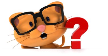 Sorusu olan eğlenceli kedi - 3D Görüntü