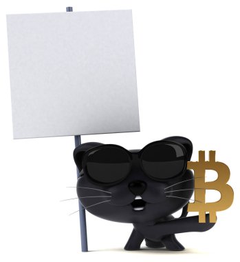 Bitcoin ile eğlenceli kedi - 3D Görüntü