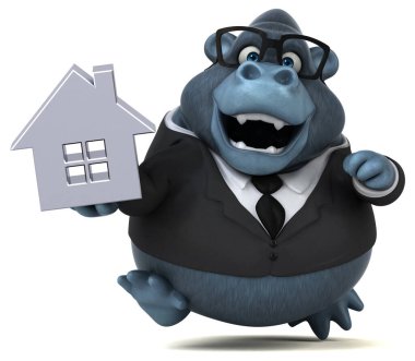 Evle eğlenen goril - 3D Görüntü