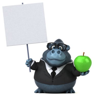 Elma ile eğlenceli goril - 3d İllüstrasyon