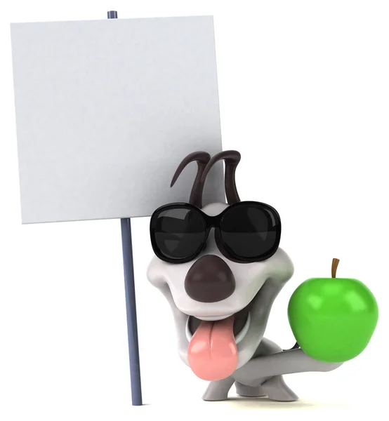 りんごと楽しい犬 3Dイラスト — ストック写真