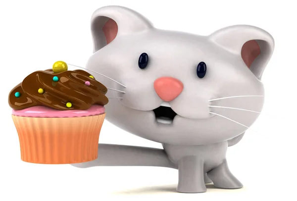 Gato Divertido Com Cupcake Ilustração — Fotografia de Stock