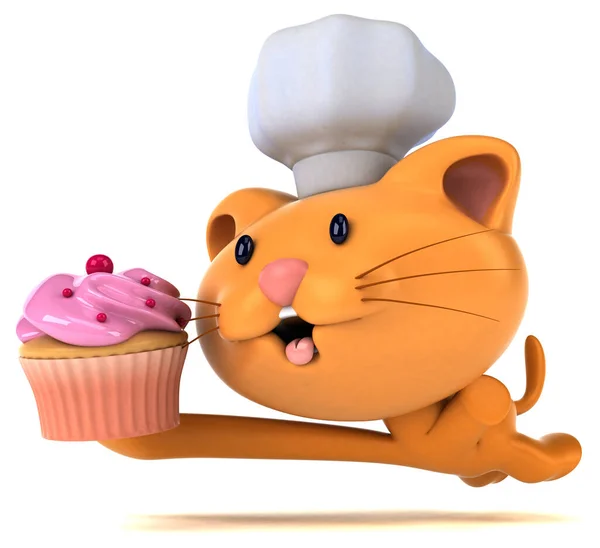 Gato Divertido Com Cupcake Ilustração — Fotografia de Stock