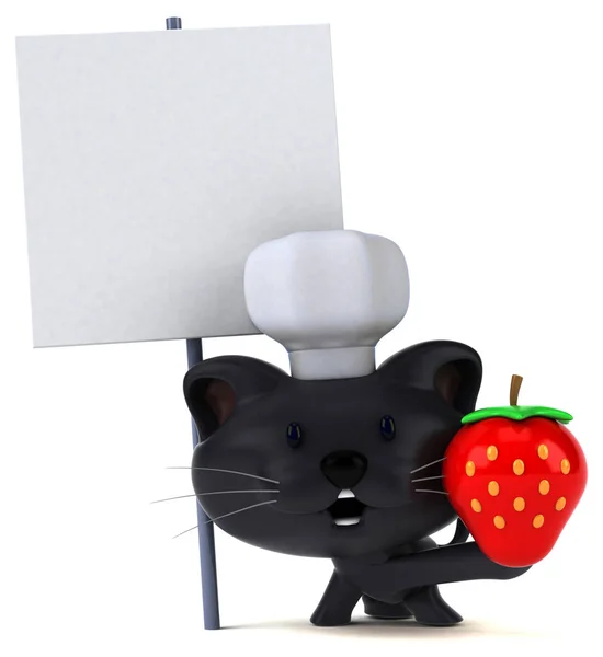 Fun Katze Mit Erdbeere Illustration — Stockfoto