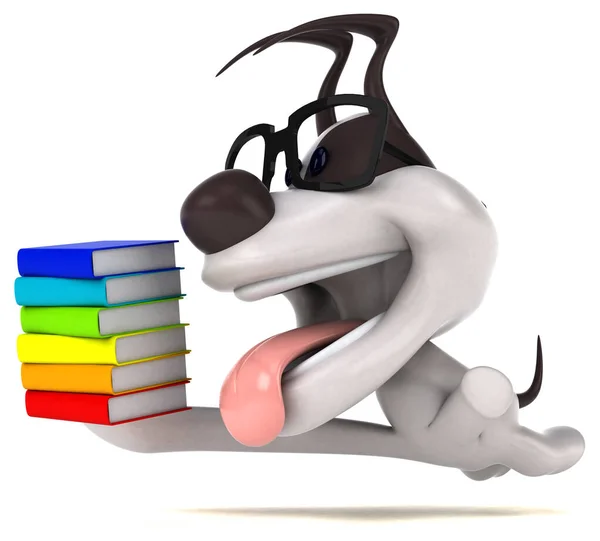 Divertido Perro Con Libros Ilustración — Foto de Stock