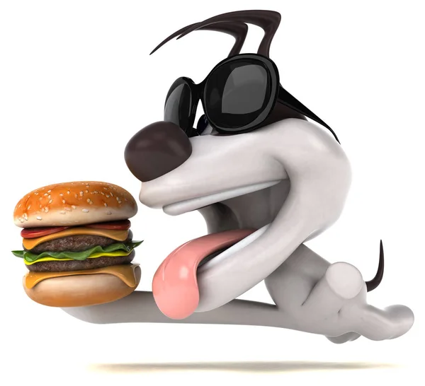 Spaßhund Mit Burger Illustration — Stockfoto