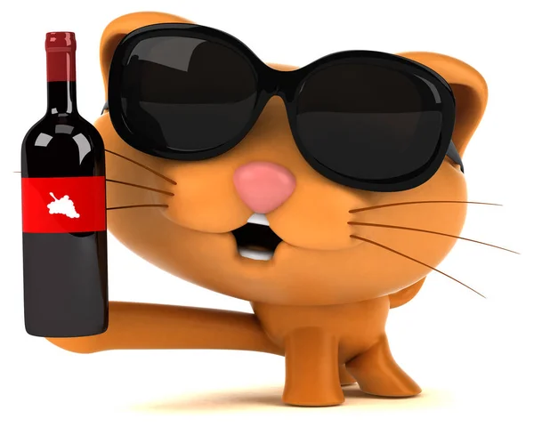Gato Divertido Com Vinho Ilustração — Fotografia de Stock
