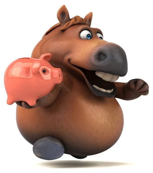 Cavalo Divertido Com Banco Porquinho Ilustração — Fotografia de Stock