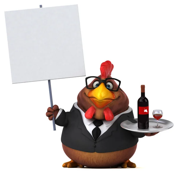 Rolig Kyckling Med Vin Illustration — Stockfoto